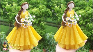 DIY Crepe paper princess doll home decoration idea  easy paper princess doll [upl. by Aderf]