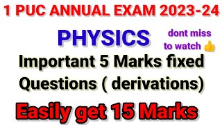 1 puc physics imp 5 marks questions for annual exam 2023 24 [upl. by Akirdnuhs]