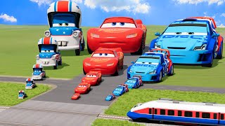 Big amp Small Mater The Greater vs Lightning Mcqueen vs Raoul CaRoule vs Train  BeamNGDrive [upl. by Brnaba442]