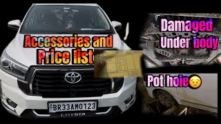 Genuine Toyota Innova crysta Accessories with price listinvoice Pot hole me gari chli gyi😣 [upl. by Gnos]