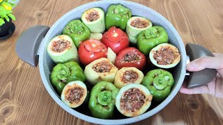 Yaptığım Çok Güzel Karışık Biber Dolma Tarifi 😋 Patlıcanlı Biber Dolması [upl. by Anaej]