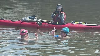 Boulder woman battling illness completes 285mile marathon swim around Manhattan [upl. by Atteuqcaj]