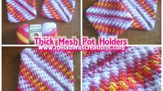 Crochet Pot holders  Crochet Hot pad  Thick Crochet Mesh  Brick Stitch  Left Handed Tutorial [upl. by Maribel]