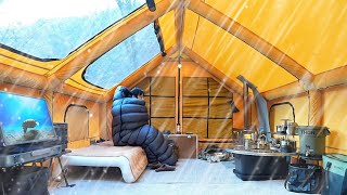 COZY CAMP WITH SKYLIGHT TENT ALONE IN THE WINTER RAIN [upl. by Kyre164]