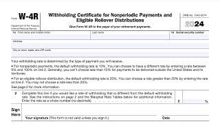 IRS Form W4R walkthrough Withholding Certificate for Nonperiodic Payments and Eligible Rollovers [upl. by Thornburg70]