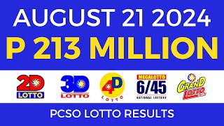 Lotto Result Today 9pm August 21 2024  PCSO Complete [upl. by Reggie]