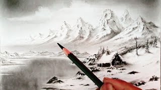 How to draw winter season mountains Landscape scenery with pencils [upl. by Aicilaanna]