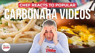 Italian Chef Reacts to Popular CARBONARA VIDEOS [upl. by Obnukotalo]