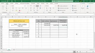 Depreciación en línea recta con Excel [upl. by Zzabahs]