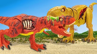 RED TRex Protects Dinosaur from RAMPAGING Dino 🦖 Dinosaur Action Figures Jurassic World Toys Movie [upl. by Atnohsal752]