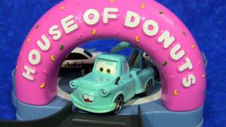 DisneyPixar Cars Toon Tokyo Mater House of Donuts Playset ToyPitStop Cars [upl. by Newob]