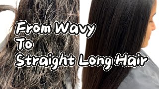 Straightening Long Wavy Hair With Flat Iron🥰 [upl. by Adalheid]