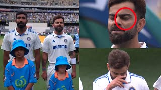 Crying Virat Kohli wiping tears while singing National Anthem during Ind vs Aus 1st Test BGT 202425 [upl. by Sidhu311]