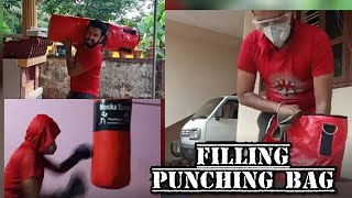 How to fill SAND BAG PUNCHING BAG using Sand Clothes and Coconut Mesocarp  India  Hindi [upl. by Crin]