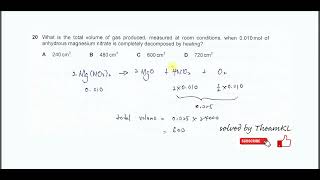 970111MJ24Q20 Cambridge International AS Level Chemistry MayJune 2024 Paper 11 Q20 [upl. by Llekcm]