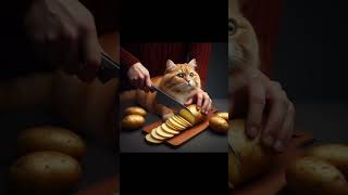 yellow cat preparing fried potatoes cat catai catu cute cato cutecat catlover cati cats [upl. by Joshi]