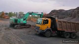 BharatBenz loading treck and SANY excavator working amazing video quarry works [upl. by Anital]