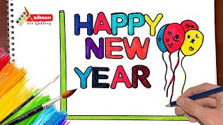 New year special art  Easy happy new year drawing [upl. by Bevash385]