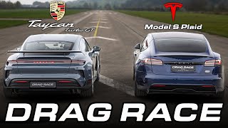 Porsche Taycan Turbo GT vs Tesla Model S Plaid  DRAG RACE [upl. by Assetniuq876]