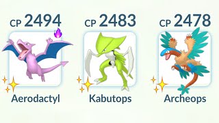 Triple SHINY FOSSIL POKEMON TEAM in Pokemon GO [upl. by Annirak685]