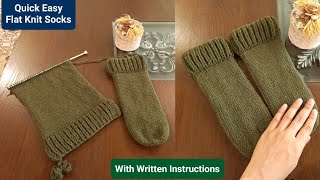 Easy knit Slipper Socks  Beginner Knitting Pattern with Two needle flat knit socks With Subtitles [upl. by Mlohsihc]