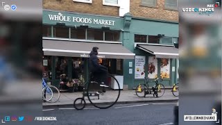 Pennyfarthing hipster crashes into DPDvan [upl. by Nylrebmik643]