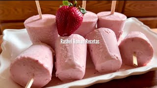 PALETAS HELADAS CREMOSAS DE FRESA 🍓 RIQUÍSIMAS 😋 [upl. by Freberg]