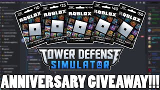 TDS ANNIVERSARY GIFT CARD GIVEAWAY Tower Defense Simulator  ROBLOX [upl. by Eihcra]