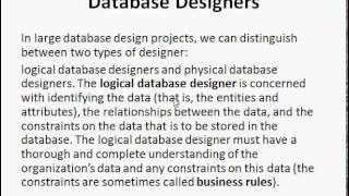 Role of Database Designer  Database Management system  DBMS  Tutorial [upl. by Lindie926]