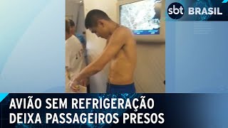 Passageiros passam horas presos em avião sem refrigeração na Grécia  SBT Brasil 140624 [upl. by Aneehsal864]