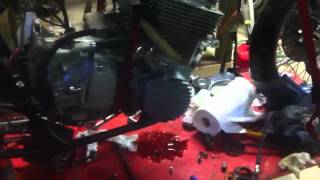 Removing motorcycle engine using engine hoist [upl. by Wallinga]