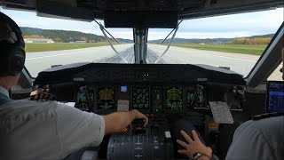 4K JUMPSEAT  Dash 8 Q400 Cockpit Startup and Takeoff  Kristiansand Airport [upl. by Tito]