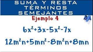 Suma o reducción de términos semejantes  Ejemplo 4 [upl. by Maximo392]