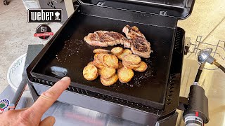 Weber Traveler 17” Portable Gas Griddle  Steak and Tators [upl. by Hannis212]