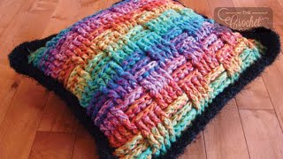 Stitch Along Crochet Marled Basketweave Pillow  EASY  The Crochet Crowd [upl. by Anatnas536]