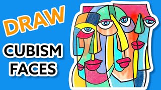 How to draw Cubism Picasso inspired portrait  Cubism art lesson for kids  Cubist face drawing [upl. by Dniren]