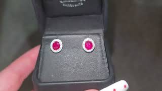 Ruby amp Diamond Halo Earrings Set In 18ct White Gold [upl. by Elletnuahc]