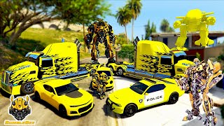 GTA 5  Stealing Transformers Bumblebee All Movie Cars with Franklin  Real Life Cars 57 [upl. by Sivram]