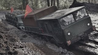 RC AXIAL SCX10 8x8 MAZ537 and 6x6 KRAZ255 in the MUD [upl. by Enaywd697]