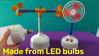 2 fans made from motors and LED bulbs  DIY mini toy fan [upl. by Starr]