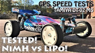 NiMH vs LiPo Battery Top Speed RC GPS Speed Tests Tamiya DT02MS Sand Viper Brushless [upl. by Wilkins]