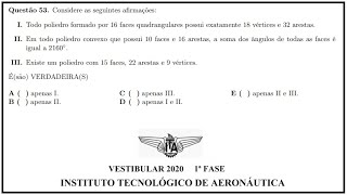 ITA 2020  1ª FASE  QUESTÃO 53  POLIEDROS [upl. by Nnauol]