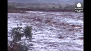 Video Raging flood waters rip through Southern Morocco [upl. by Nomsed524]