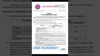 NOTICE RELEASED  PhD ADMISSION  CENTRAL UNIVERSITY  20242025  DIKSHA MAAM  DNA ACADEMY [upl. by Grantham]