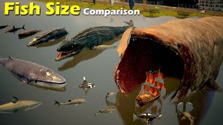 Size Comparison  Fish size  mammal  Sea Creature  fictional  bloop whale  Mosasaurus [upl. by Turro304]