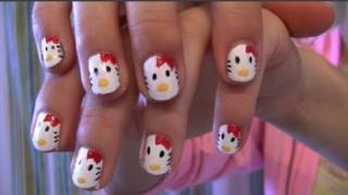 DIY easy Hello Kitty Nail Art Tutorial Step by Step how to do hello kitty nail art [upl. by Valentino]