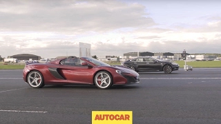 Tesla Model S P85D vs McLaren 650S  Drag Race  Autocar [upl. by Hanikahs]