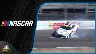 Denny Hamlin backs into wall during Cup Martinsville playoff practice  Motorsports on NBC [upl. by Trebleda]