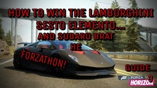 Forza Horizon 3  How to unlock the Lamborghini Sesto Elemento And Subaru Brat HE in FORZATHON Guide [upl. by Aerdnahc]