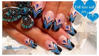 Blue French Tip Nail Art  Abstract Nail Art Design Tutorial ♥ Черносиний Френч Маникюр [upl. by Manolo107]